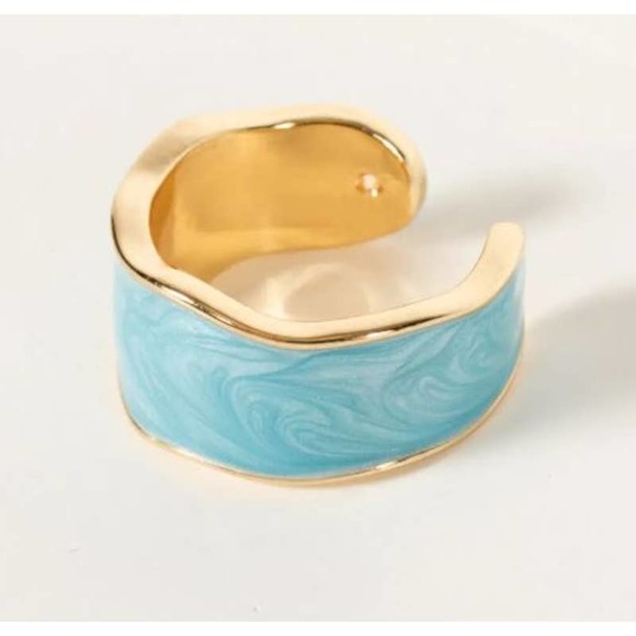 Pearlescent Blue Enamel Cocktail Cuff Ring - Size 7 - Picture 1 of 3